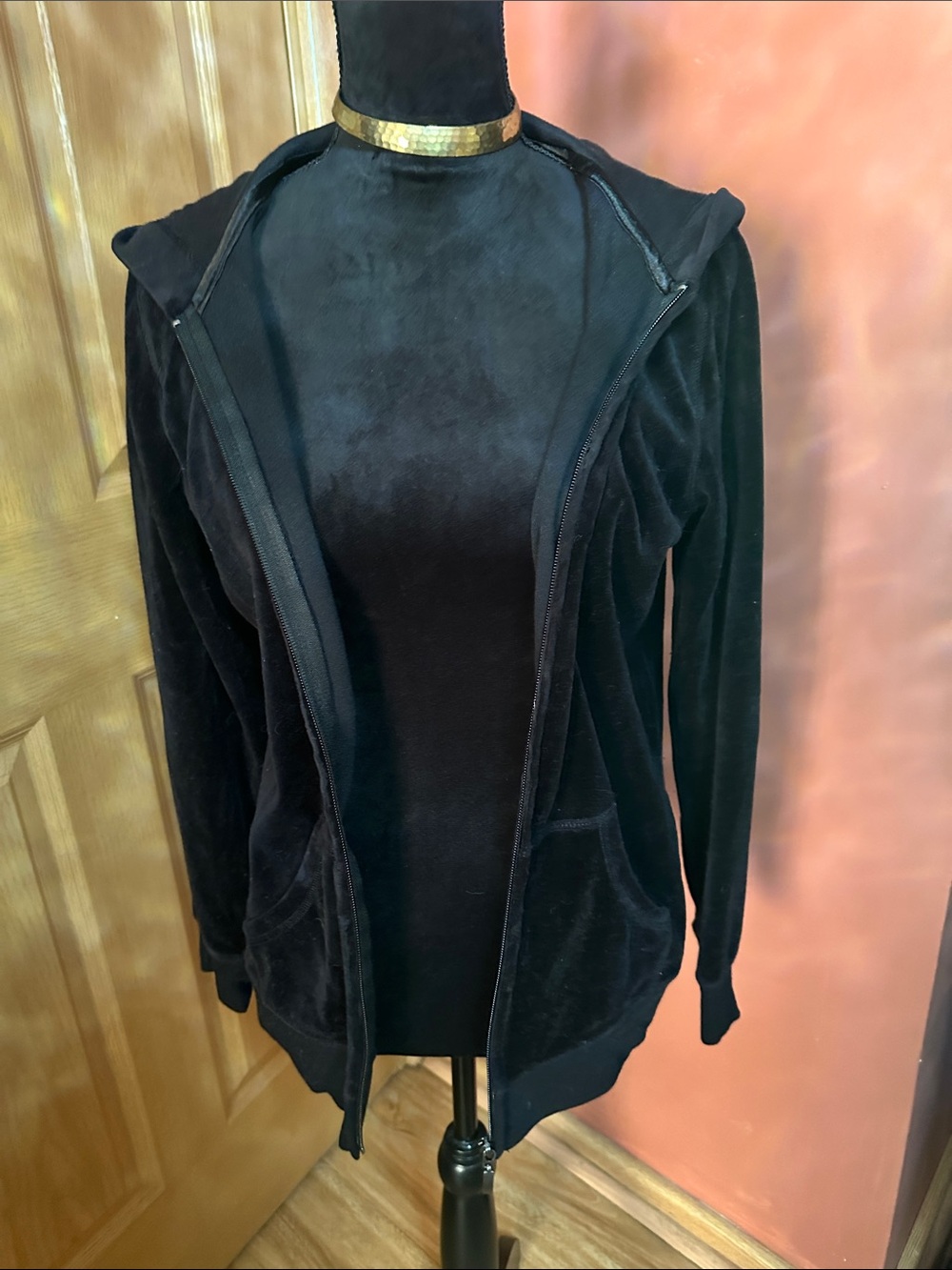 made for life Black Velvet Zip Hoodie
